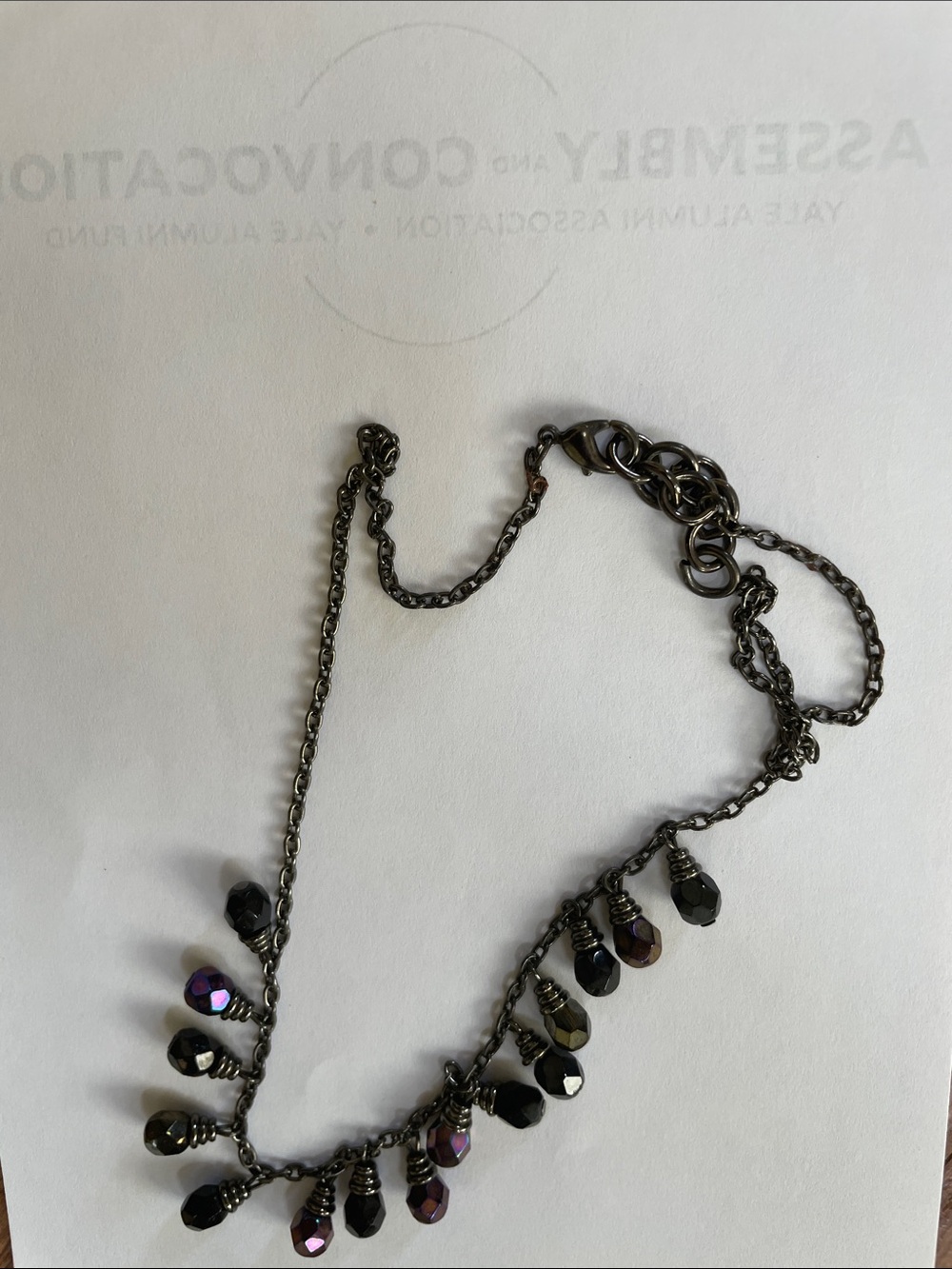 Lovely iridescent Bead Dangle Necklace. Graceful. Blues Purple